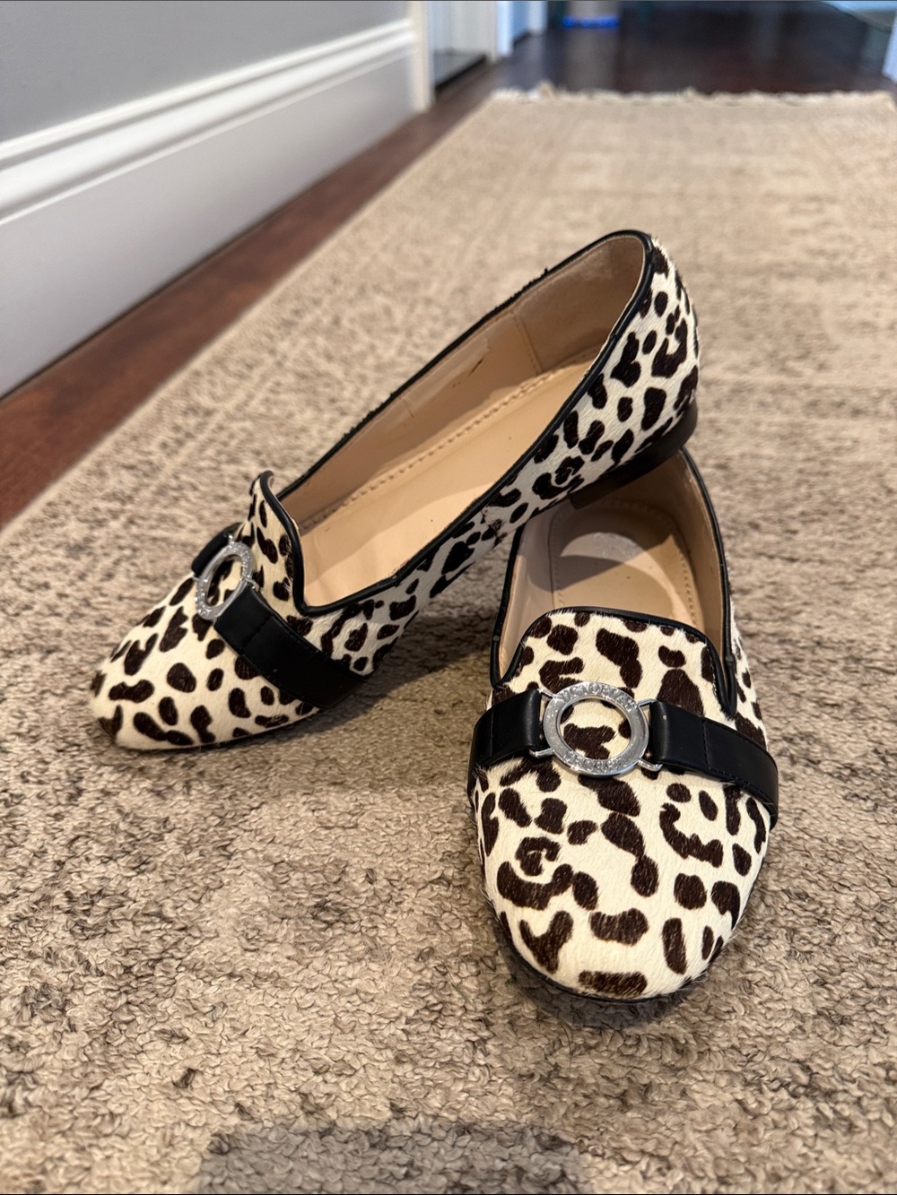 Victoria's Secret Black and Cream Leopard-Print Slip-On Flats